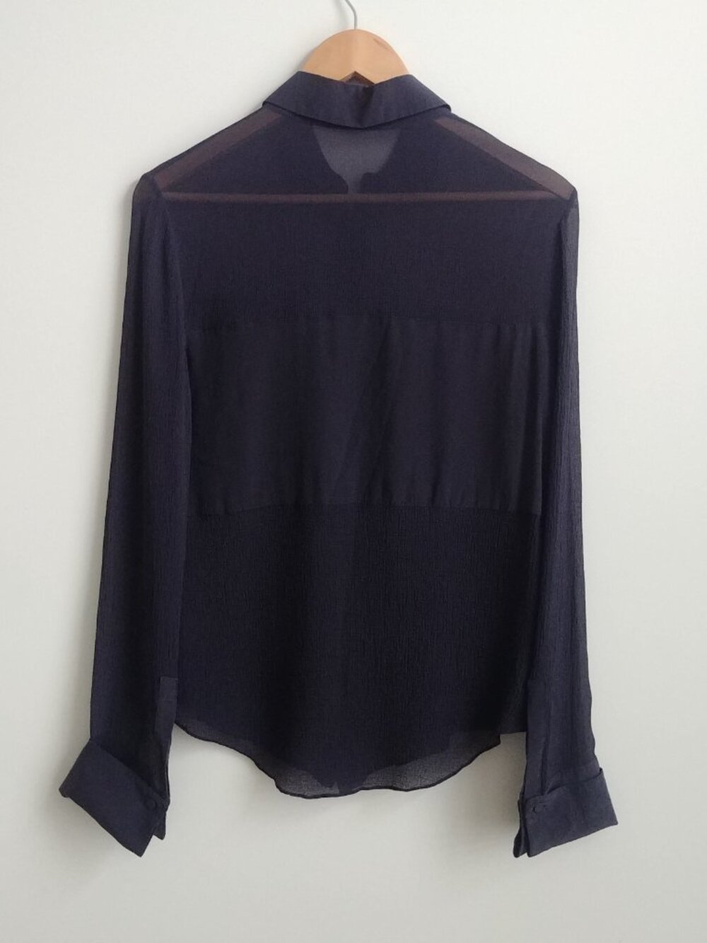 T by Alexander Wang 100% silk semi sheer black button down shirt top Small - Picture 6 of 16